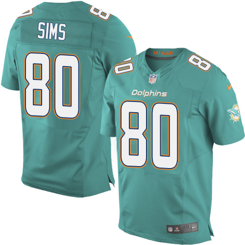 Men's Elite Dion Sims Nike Jersey Aqua Green Home - #80 NFL Miami Dolphins